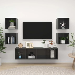 vidaXL 5 pcs conjunto móveis de TV derivados madeira cinza brilhante
