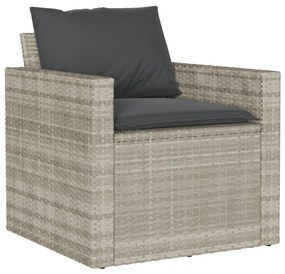 4 pcs conj. sofás jardim c/ almofadões vime PE cinzento-claro