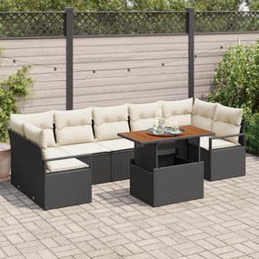 Conjunto de Sofás de Jardim de 8 Peças com Almofadas Preto Rattan PE,