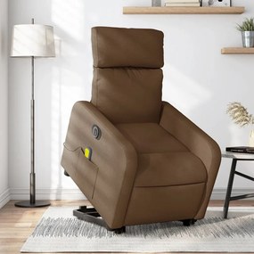 vidaXL Poltrona elétrica elevatória massagens tecido castanho