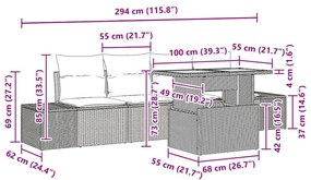Conjunto de Jantar de Jardim 5 Peças com Almofadas de Rattan Preto e A