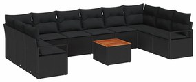 Conjunto de Sofá de Jardim. 11 pcs Preto Grande Rattan / Vime