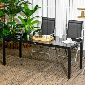 Mesa de jardim retangular 180x80x72cm para 8 pessoas com tampo em vidro temperado e estrutura em alumínio preto (CADEIRAS NÃO INCLUÍDAS)