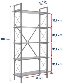 Estante "Elysian" – Carvalho e Preto, 90x34x180 cm, Design Industrial