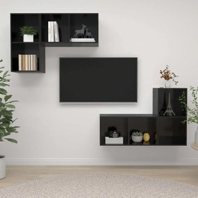 vidaXL Armários de parede TV 4 pcs derivados madeira preto brilhante