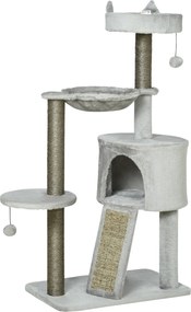 PawHut Arranhador incl. Toca para gatos, Cama para gatos, Rede para gatos e Brinquedos 60 cm x 40 cm x 113 cm, Cinza claro | Aosom Portugal