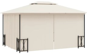 Gazebo com paredes laterais e telhado duplo 3x4 m cor creme