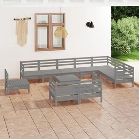 vidaXL 11 pcs conjunto lounge de jardim pinho maciço cinzento