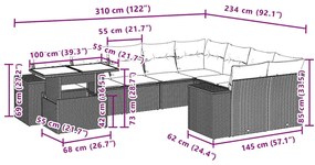 10 pcs conj. sofás jardim com almofadões vime PE castanho