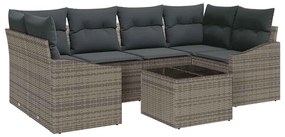 Conjunto de Jantar de Jardim de 7 Peças com Almofadas Cinzas em Rattan