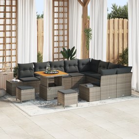 Conjunto de Sofás de Jardim de 12 Peças com Almofadas Cinzento Vime PE