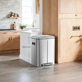 Caixote do lixo com 2 compartimentos 44,4 x 40,8 x 60,2 cm prateado