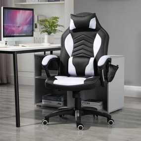 HomCom Cadeira de Escritório Gaming Reclinável e Giratória com 6 Pontos de Massagem e Aquecimento - 68x69x108-117 cm