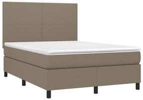 Cama box spring colchão/LED 140x200 cm tecido cinza-acastanhado