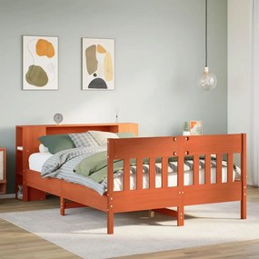 Cama c/ estante sem colchão 120x190cm pinho maciço castanho-mel