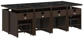13 pcs conjunto jantar p/ jardim c/ almofadões vime PE castanho