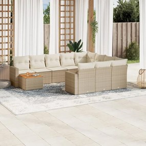 11 pcs conjunto sofás de jardim c/ almofadões vime PE bege