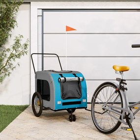 vidaXL Reboque bicicleta p/ animais tecido oxford/ferro azul/cinza