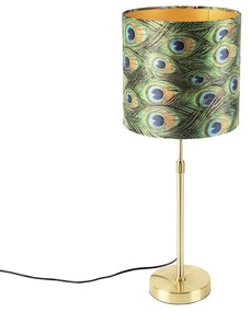 Candeeiro de mesa dourado/latão com abajur de veludo verde-pavão 25 cm - Parte Clássico / Antigo