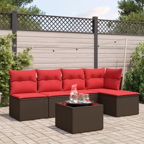vidaXL 6 pcs conjunto de sofás jardim c/ almofadões vime PE castanho
