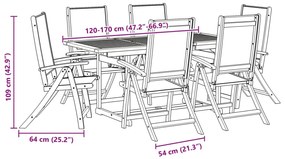 7 pcs conjunto de jantar para jardim acácia maciça e textilene