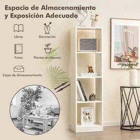 Estante estreita autónoma 5 níveis 4 cubos para livros CDs Estante de canto moderna para estudo 38 x 33 x 142 cm branca