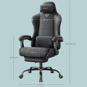 Cadeira gaming ergonómica para jogos com apoio para os pés e almofada de molas preta