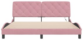Estrutura de cama c/ luzes LED 180x200 cm veludo rosa