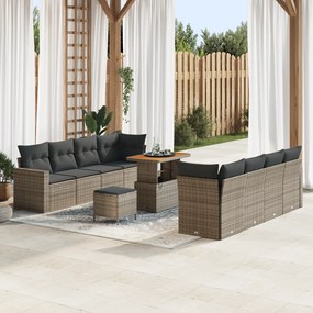 Conjunto de Sofá de Jardim VidaXL com Almofadas Cinza Rattan Sintético
