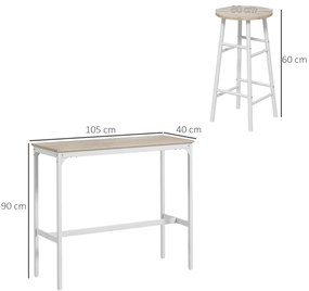 Mesa Alta de cozinha com Bancos Estrutura em Aço Estilo Industrial Mesa Alta para Sala de Jantar Natural e Branca