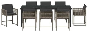 Conjunto de Jantar de Jardim com Almofadas 9 Peças Cinza Rattan Poly