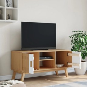 Móvel de TV OLDEN 114x43x57cm pinho maciço branco e castanho