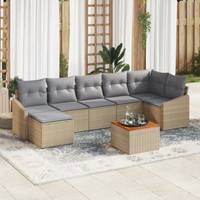 vidaXL Conjunto de Sofás de Jardim de 8 Peças com Almofadas Bege Rattan Poliéster