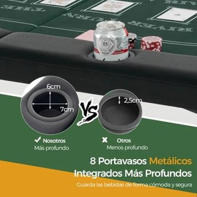 Mesa de póquer dobrável de 182 cm para 8 jogadores Mesa de jogo oval portátil com suporte para copos Corrimões almofadados para casa Verde