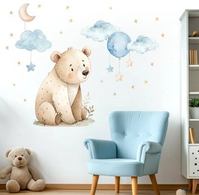 Autocolante parede infantil - Urso e o céu noturno