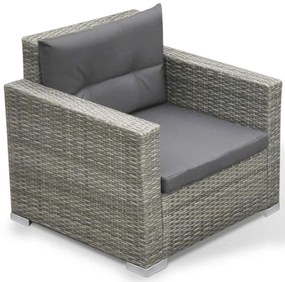 6 pcs conjunto lounge de jardim c/ almofadões vime PE cinzento