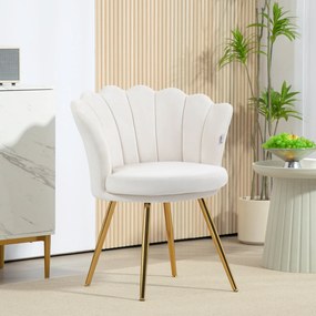 Poltrona em forma de concha, cadeira de Toucador, poltrona de veludo, poltrona de sala com pés em metal dourado e creme