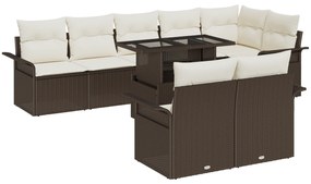 Conjunto de Sofá de Jardim vidaXL com 9 Peças e Almofadas em Rattan Poliéster Castanho