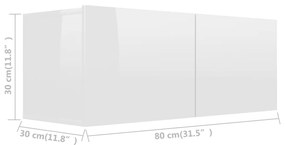 Móvel de TV 80x30x30 cm contraplacado branco brilhante