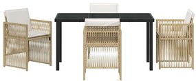 Conjunto de Jantar de Jardim de 5 Peças com Almofadas Rattan Bege