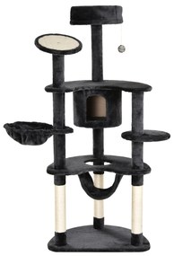 Árvore de gato estável com postes Raspador Pelúcia sisal 65x50x155 cinza escuro