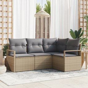 Conjunto de Sofás de Jardim vidaXL 4 Peças com Almofadas Bege Rattan P