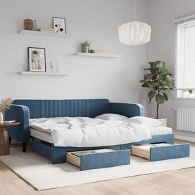 vidaXL Sofá-cama com gavetão e gavetas 100x200 cm veludo azul