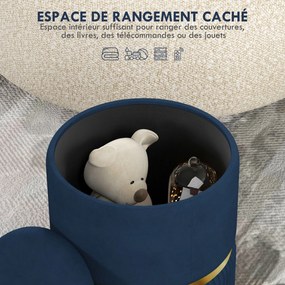 Pufe, banco, apoio para os pés e baú de arrumação em veludo canelado, 36 x 36 x 44 cm azul