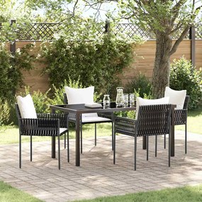 vidaXL Conjunto de Jantar de Jardim de 5 Peças com Almofadas Marrom em Rattan Poliéster