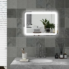 Espelho Casa de Banho com Luzes LED 70x50 cm Função Antiembaciamento 3 Temperaturas de Cor Ajustável e Função de Memória Prata