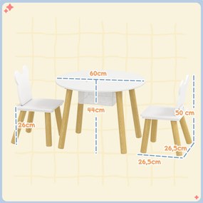 Conjunto composto por 1 mesa redonda e 2 cadeiras infantis de 3 peças, com encosto em forma de urso, para atividades, trabalhos manuais e refeições, p