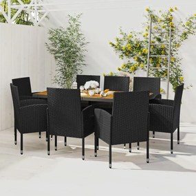 vidaXL 9 pcs Conjunto de jantar p/ exterior vime PE preto