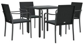 5 pcs conjunto de jantar p/ jardim c/ almofadões vime PE e aço