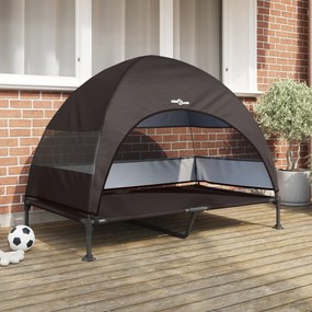 vidaXL Cama Elevada para Cães com Toldo Removível Marrom XL Aço